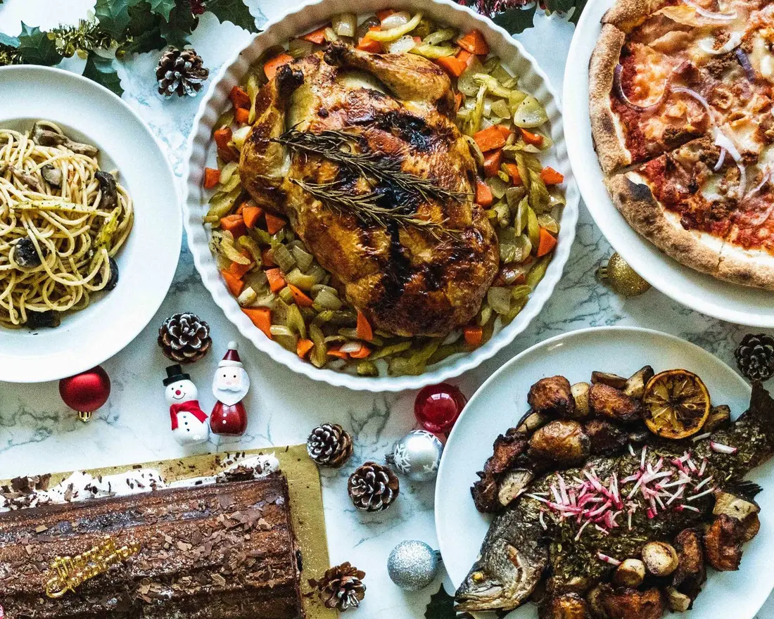 Christmas catering menu spread prepared for a December celebration in Singapore
