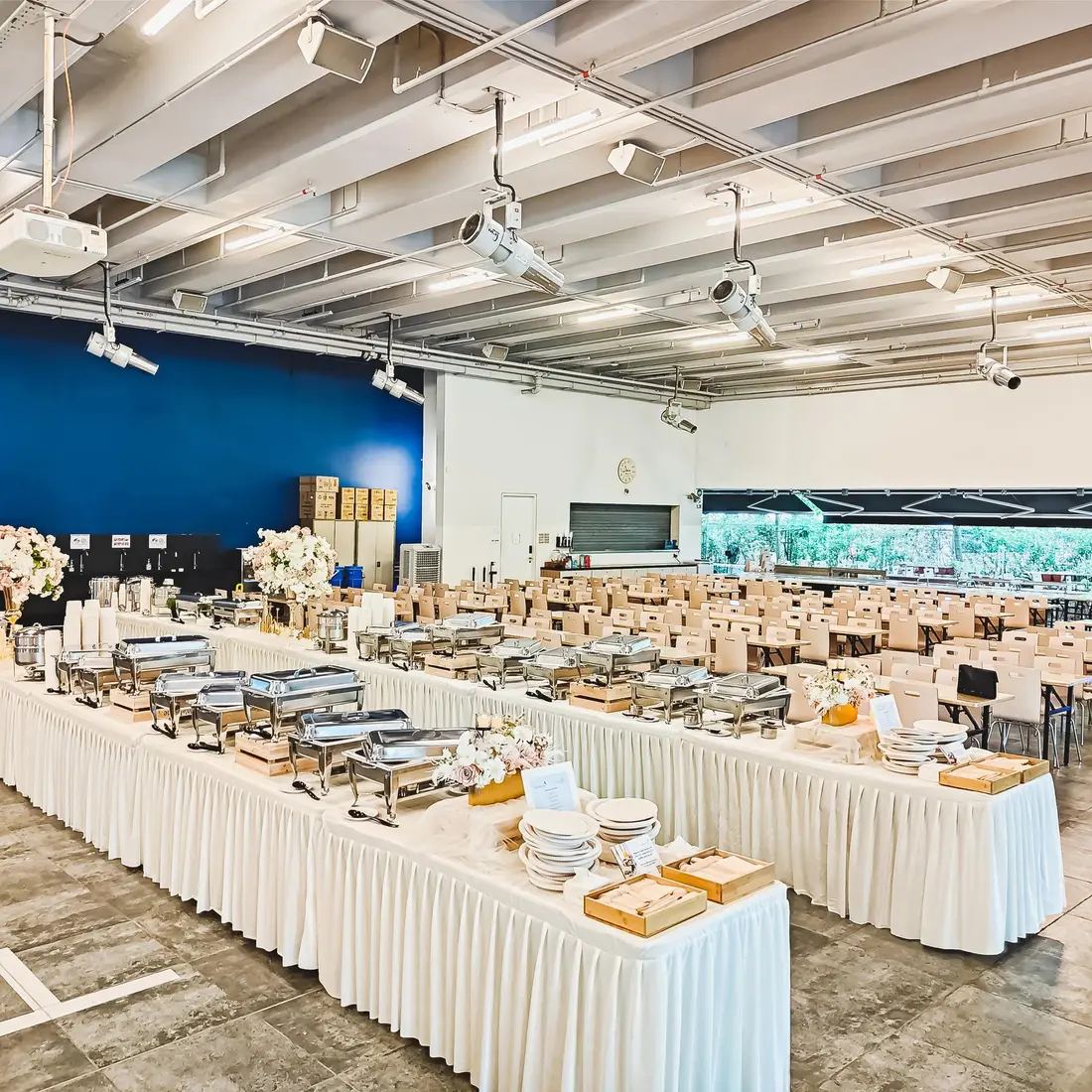 Catering table set for a reception at a corporate event in Singapore