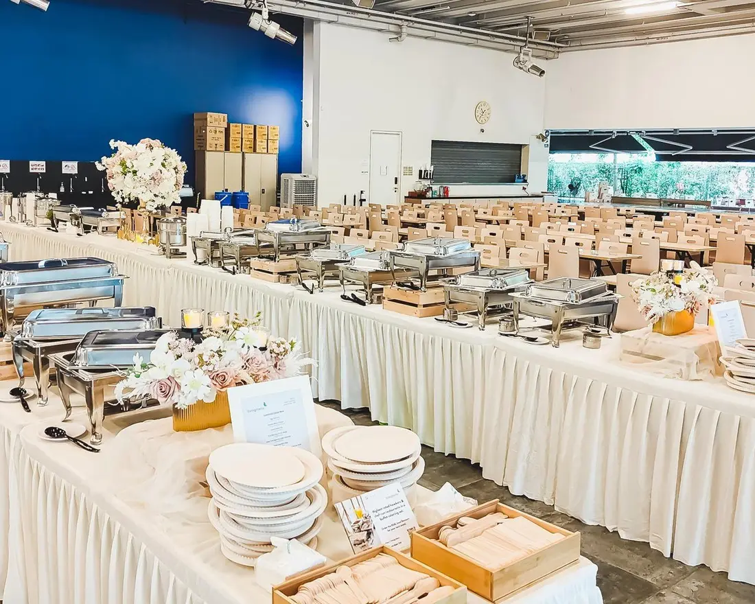 Livingmenu buffet catering setup for a large event in Singapore