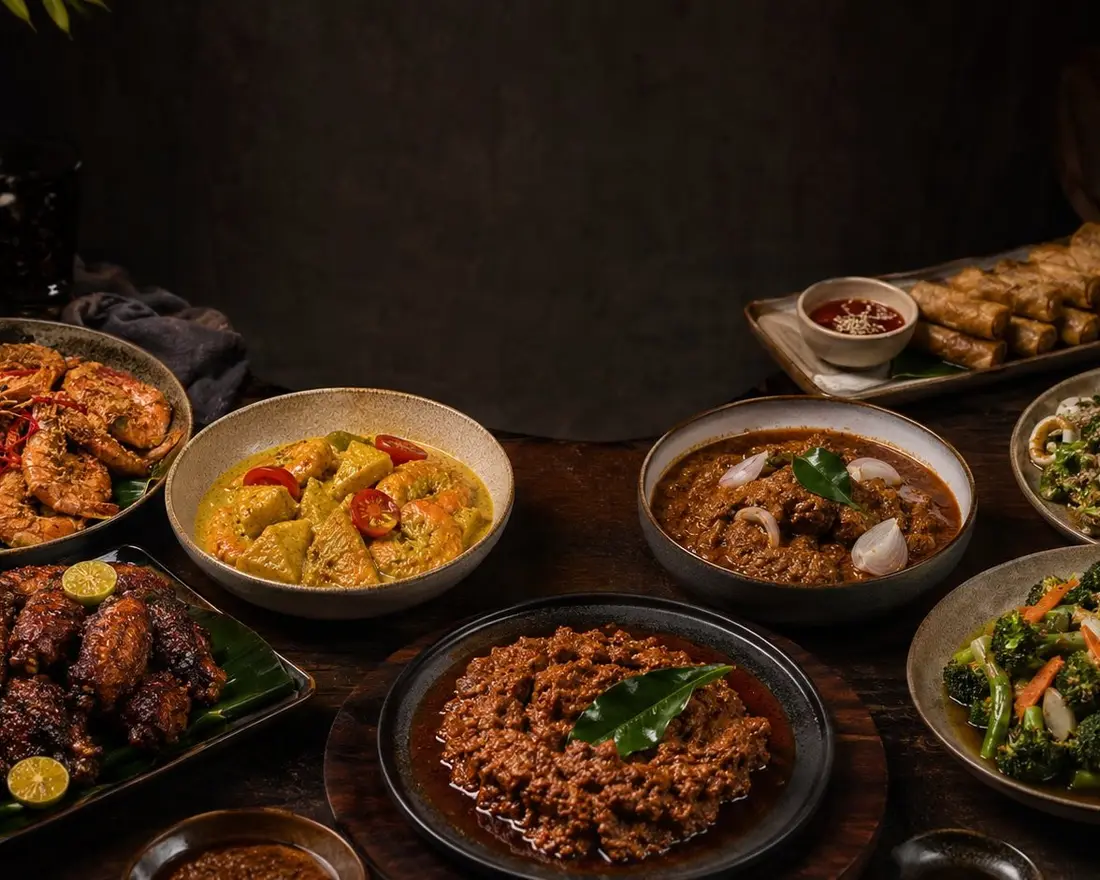 Lunch catering spread of local dishes delivered to a Singapore office