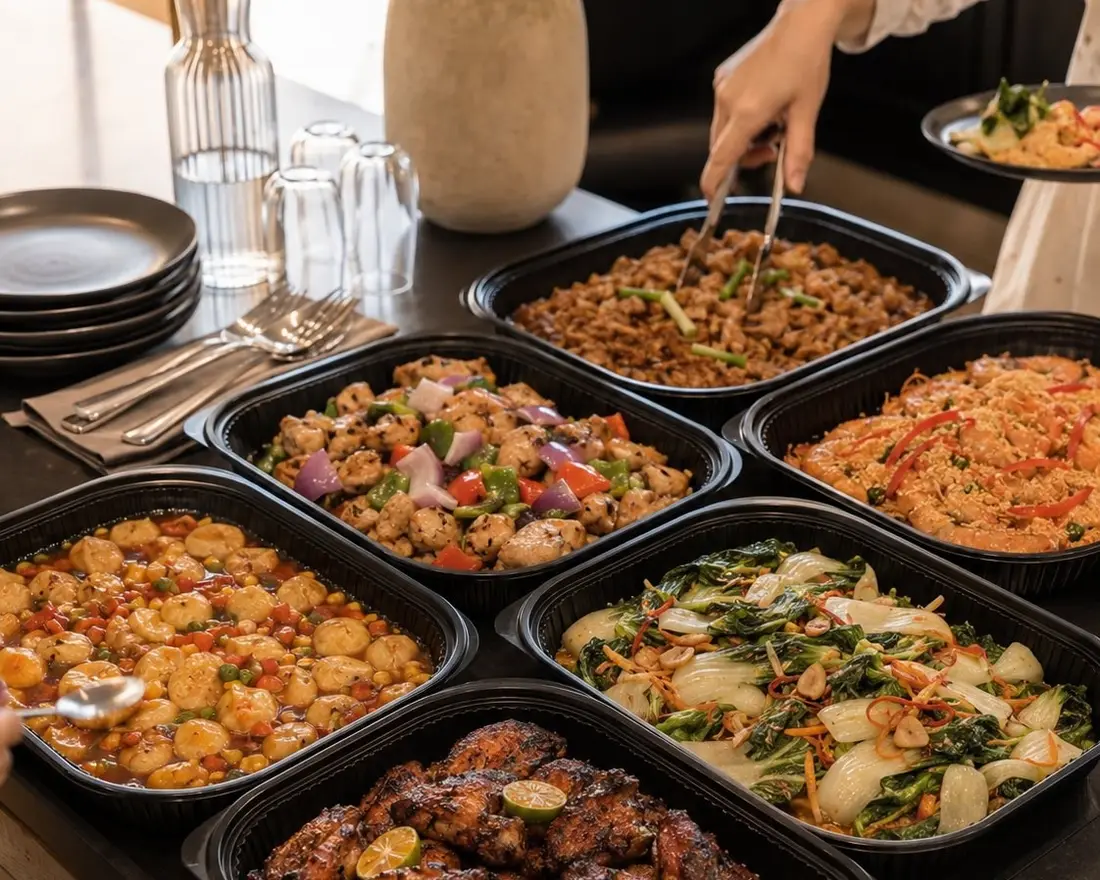 Mini buffet catering spread of local dishes for a party at home in Singapore