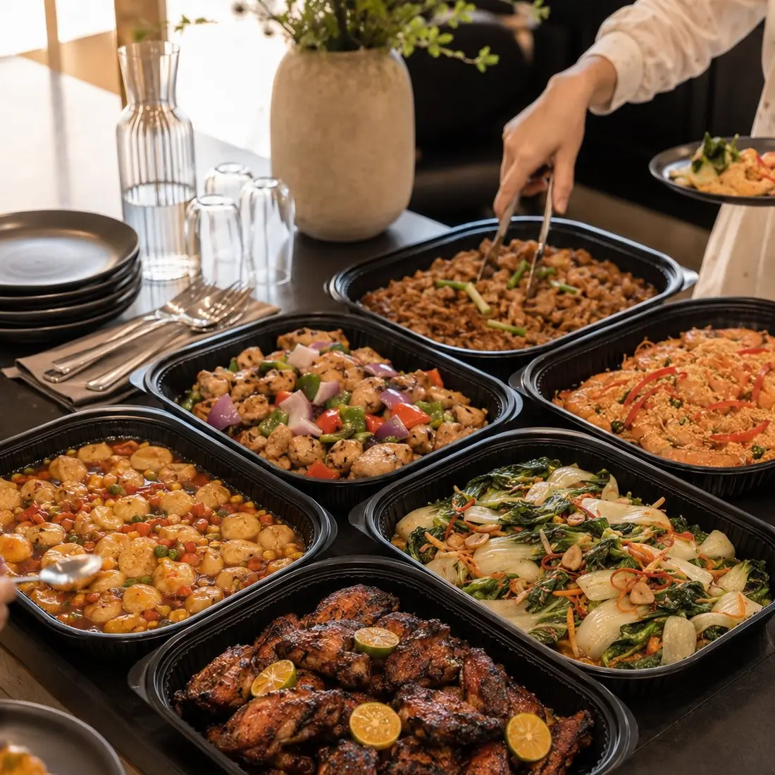 Mini buffet catering spread of local dishes for a party at home in Singapore