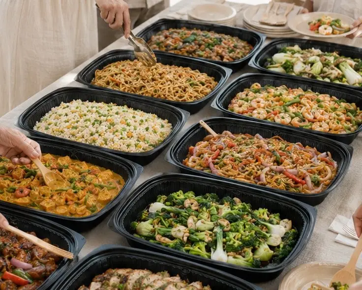Party catering spread laid out for a family celebration in Singapore