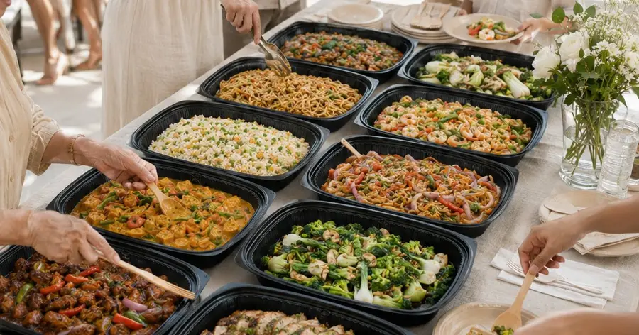 Mini buffet catering trays set out for a family gathering at home in Singapore
