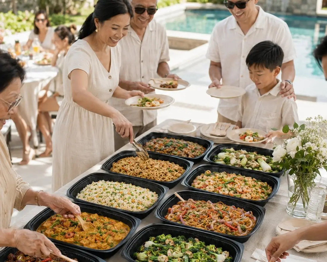 Mini buffet catering trays set out on a table for a group of 25 in Singapore