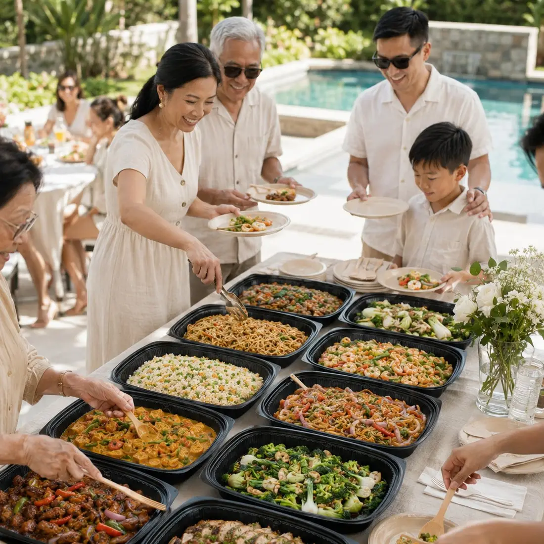 Mini buffet catering trays set out on a table for a group of 25 in Singapore