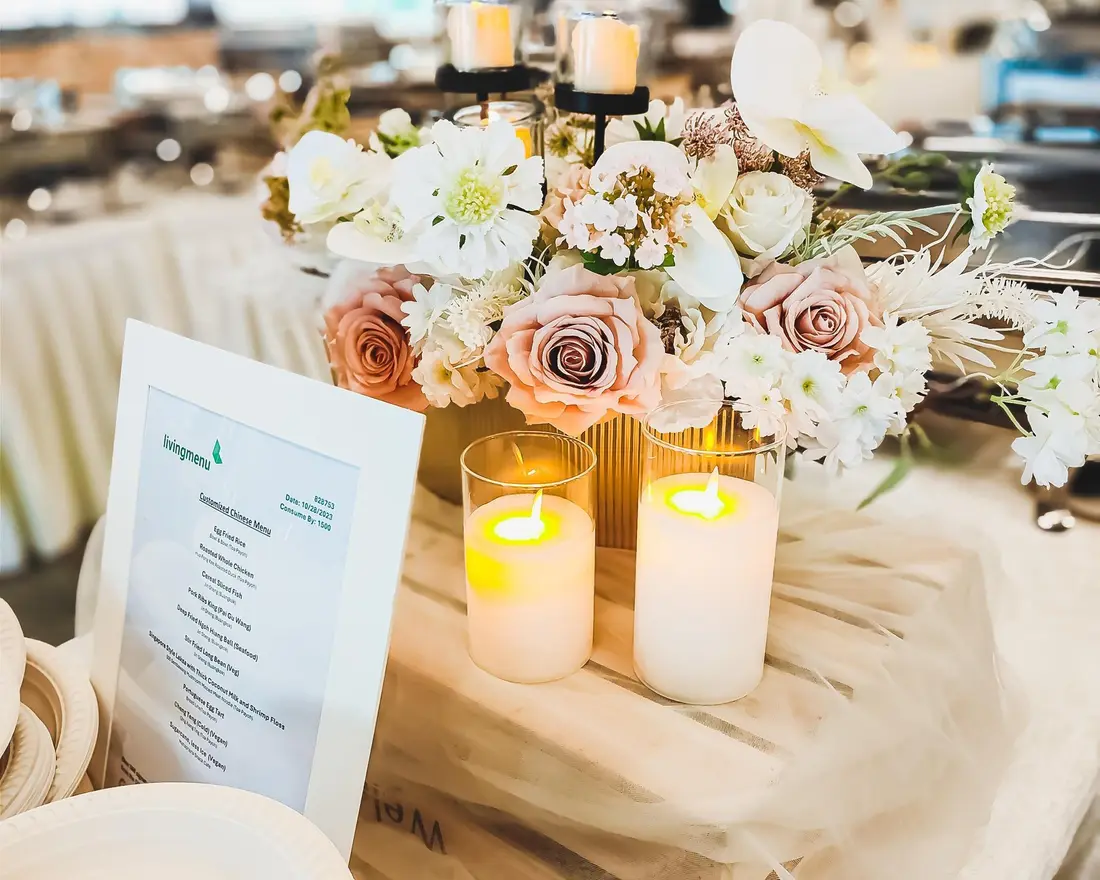 Premium catering table setting laid out for an event in Singapore